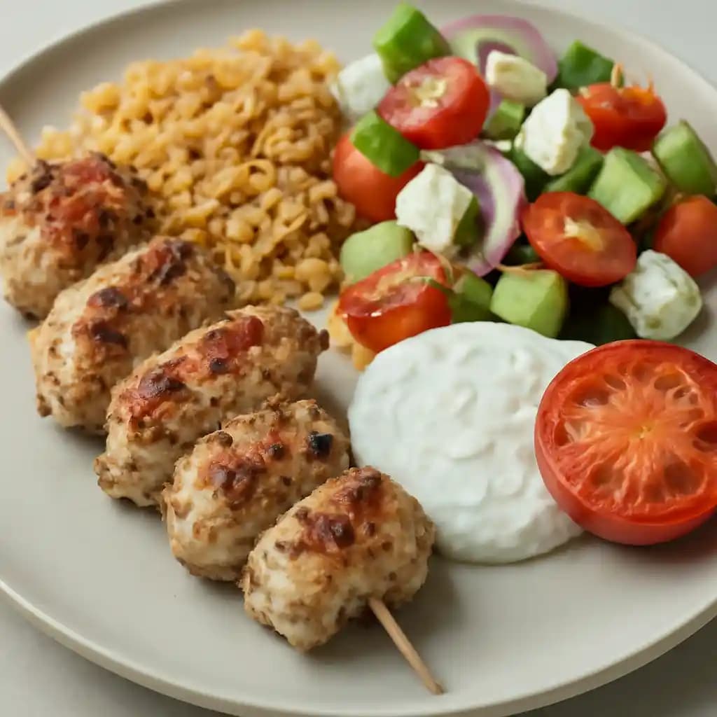 Chicken Souvlaki recipe served on a plate, by Zullee Mediterranean Grill Chicken Souvlaki recipe served on a plate, by Zullee Mediterranean Grill