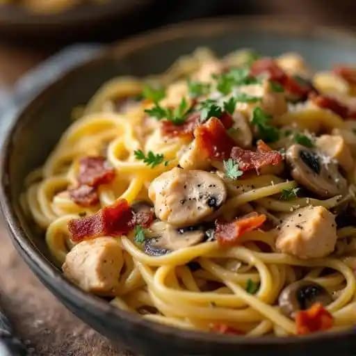CHICKEN, BACON & MUSHROOM CARBONARA