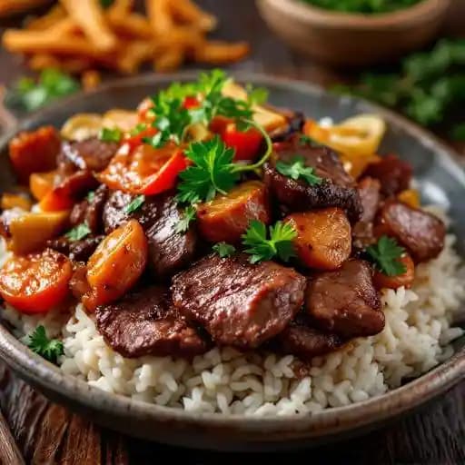 Beef Bulgogi recipe served on a plate, by James' Home Kitchen Beef Bulgogi recipe served on a plate, by James' Home Kitchen