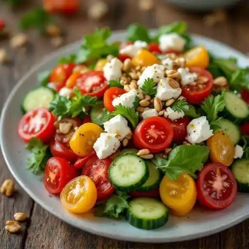 Summer salad recipe served on a plate, by Indigo Restaurant Summer salad recipe served on a plate, by Indigo Restaurant