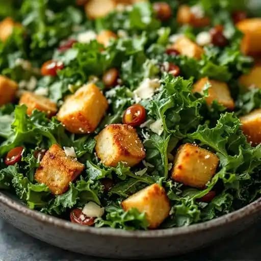 ORGANIC KALE CAESAR recipe served on a plate, by Entourage Naperville ORGANIC KALE CAESAR recipe served on a plate, by Entourage Naperville
