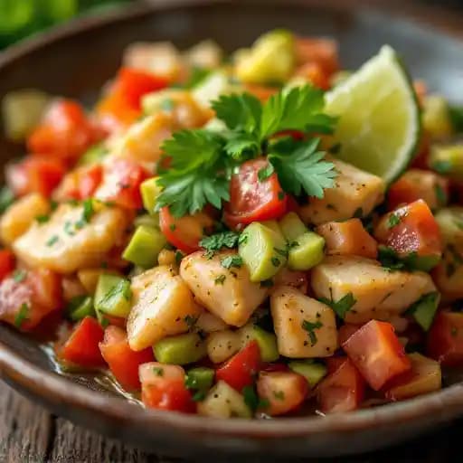 BAJA STYLE CEVICHE recipe served on a plate, by Entourage Naperville BAJA STYLE CEVICHE recipe served on a plate, by Entourage Naperville