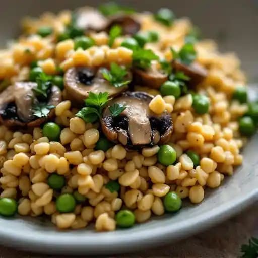 Mushroom and Farro recipe served on a plate, by Iozzo's Garden of Italy Mushroom and Farro recipe served on a plate, by Iozzo's Garden of Italy