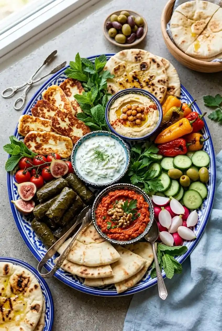 Mediterranean Mezze Platter recipe served on a plate, by The Map Room Mediterranean Mezze Platter recipe served on a plate, by The Map Room