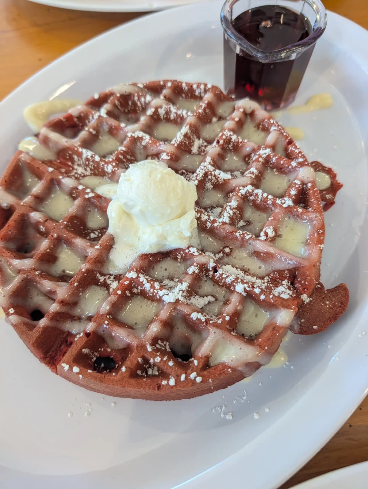 Red Velvet Waffle recipe served on a plate, by Johnny D’s Waffles, Myrtle Beach Red Velvet Waffle recipe served on a plate, by Johnny D’s Waffles, Myrtle Beach