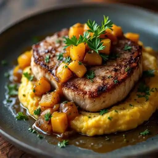 Pork Chop recipe served on a plate, by OBC Kitchen Pork Chop recipe served on a plate, by OBC Kitchen