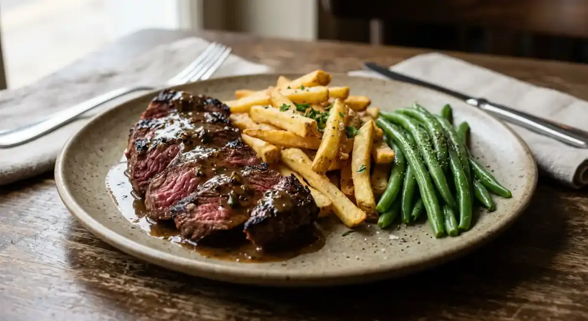 Steak Frites recipe served on a plate, by Breakwater Restaurant & Bar | Southern Steak Frites recipe served on a plate, by Breakwater Restaurant & Bar | Southern