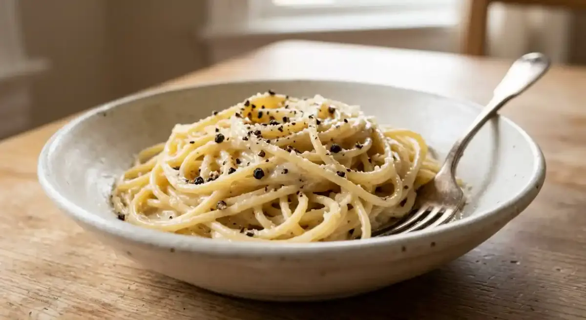 Cacio e Pepe recipe served on a plate, by Toscanos Italian Grill Cacio e Pepe recipe served on a plate, by Toscanos Italian Grill