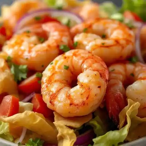 Shrimp Taco Salad recipe served on a plate, by El Mazatlan Bar and Grill Shrimp Taco Salad recipe served on a plate, by El Mazatlan Bar and Grill