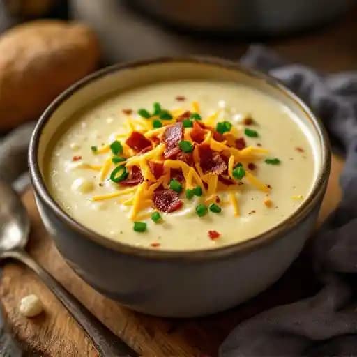 BAKED POTATO SOUP recipe served on a plate, by Gibbons Fine Grill BAKED POTATO SOUP recipe served on a plate, by Gibbons Fine Grill
