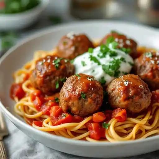 Lamb Meatballs recipe served on a plate, by Bar Mezzana Lamb Meatballs recipe served on a plate, by Bar Mezzana