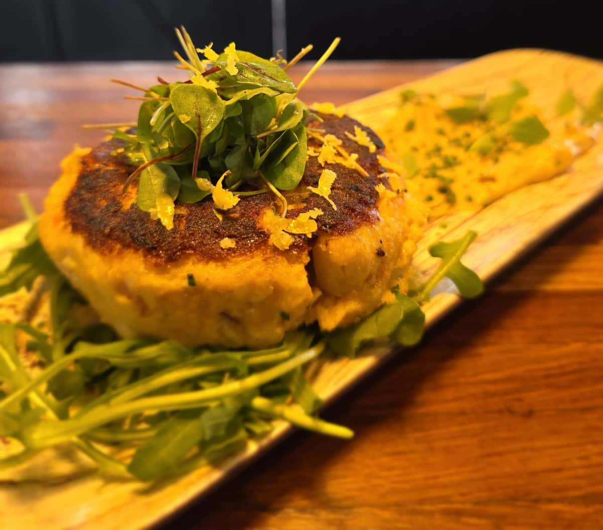 Crab Cake recipe served on a plate, by Cork & Gabel Crab Cake recipe served on a plate, by Cork & Gabel