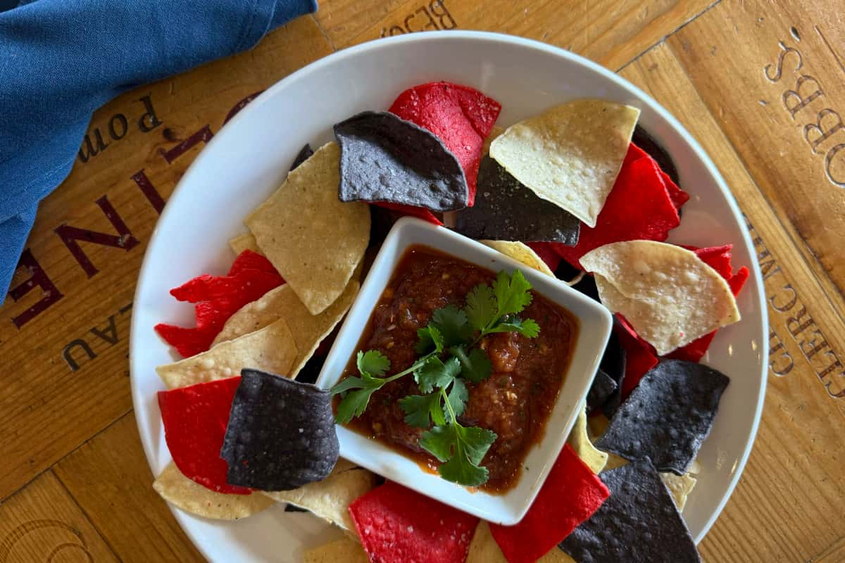 Chips & Salsa recipe served on a plate, by Stout Street Social Chips & Salsa recipe served on a plate, by Stout Street Social