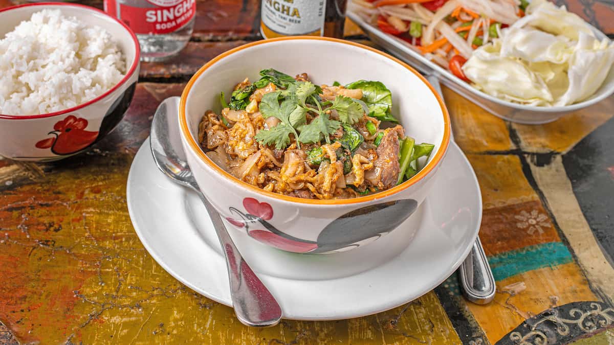Pad See Ewe Beef recipe served on a plate, by Lung Yai Thai Tapas Pad See Ewe Beef recipe served on a plate, by Lung Yai Thai Tapas
