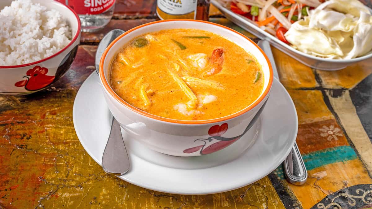 Red Curry Shrimp recipe served on a plate, by Lung Yai Thai Tapas Red Curry Shrimp recipe served on a plate, by Lung Yai Thai Tapas