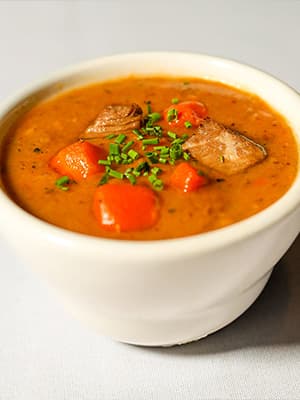 Steak Soup recipe served on a plate, by Majestic Steak Soup recipe served on a plate, by Majestic