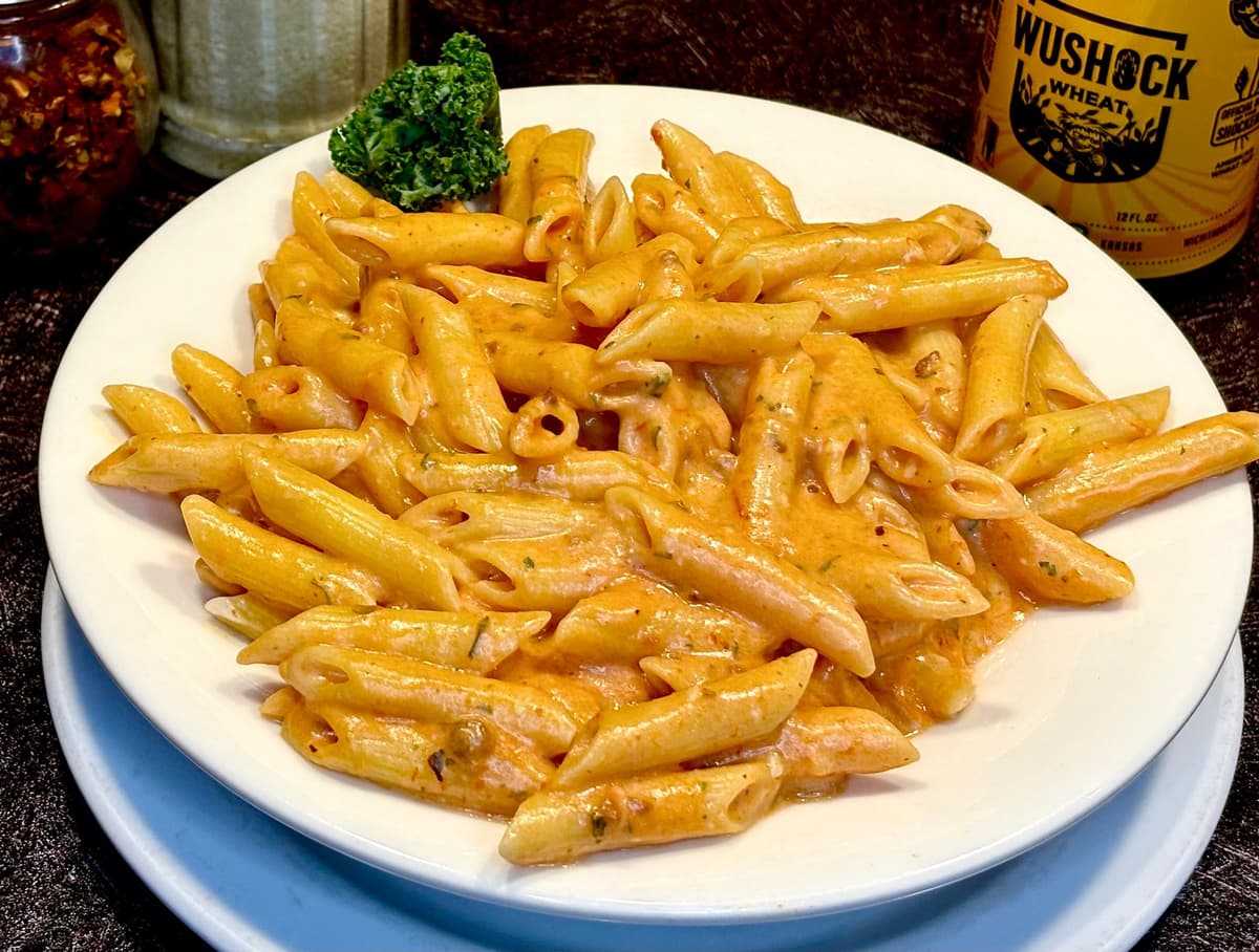 Pasta A La Rosa recipe served on a plate, by Angelo's Italian Restaurant - Wichita Pasta A La Rosa recipe served on a plate, by Angelo's Italian Restaurant - Wichita