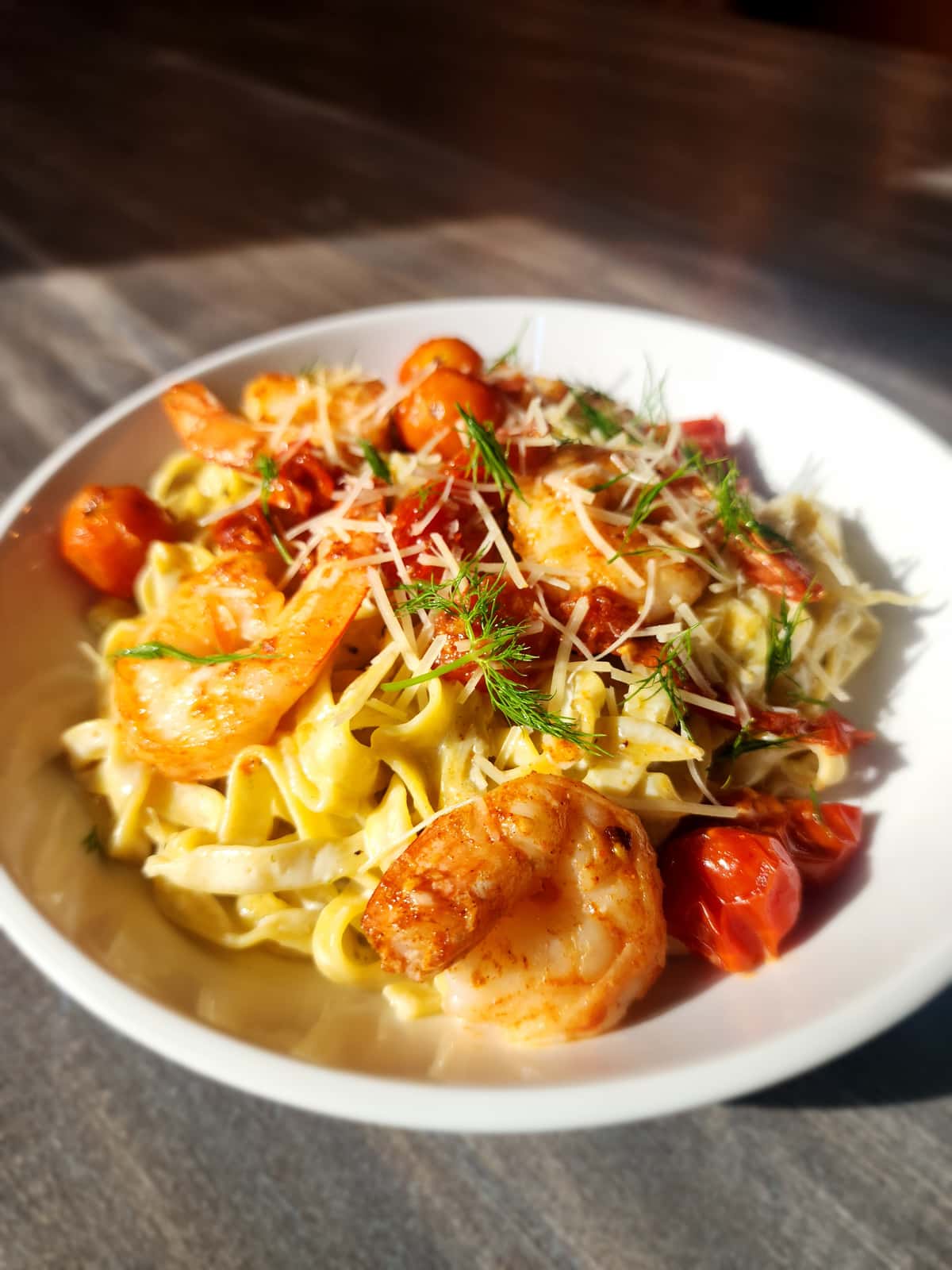 Cajun Shrimp Alfredo recipe served on a plate, by Crosby's Cajun Shrimp Alfredo recipe served on a plate, by Crosby's