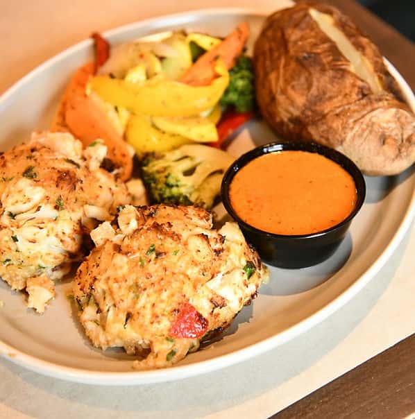 Crab Cake Dinner recipe served on a plate, by Urban Kitchen Crab Cake Dinner recipe served on a plate, by Urban Kitchen