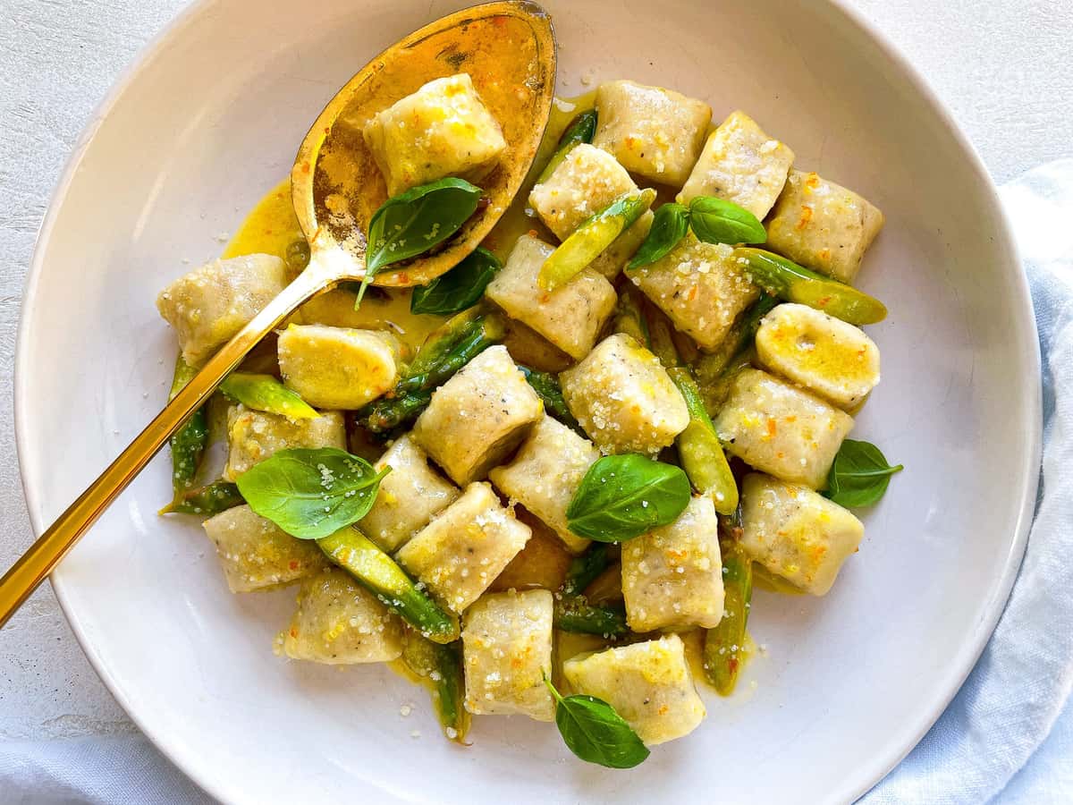 Ricotta Gnocchi recipe served on a plate, by Marilena Ricotta Gnocchi recipe served on a plate, by Marilena