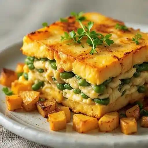 Tofu, French Bean, Potato Pavé