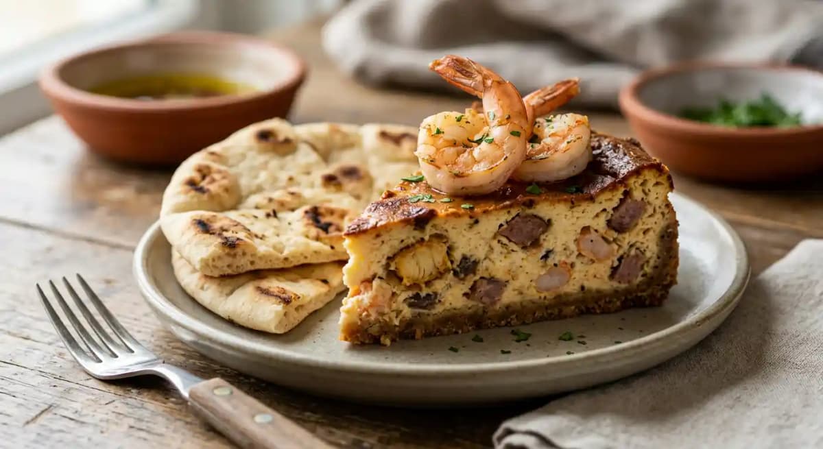 ALLIGATOR SAUSAGE & SHRIMP CHEESECAKE