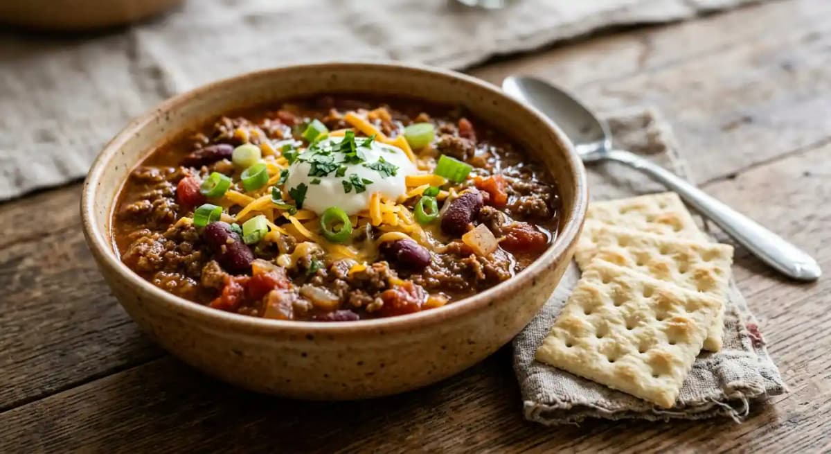 Chili (with 4 saltine crackers)