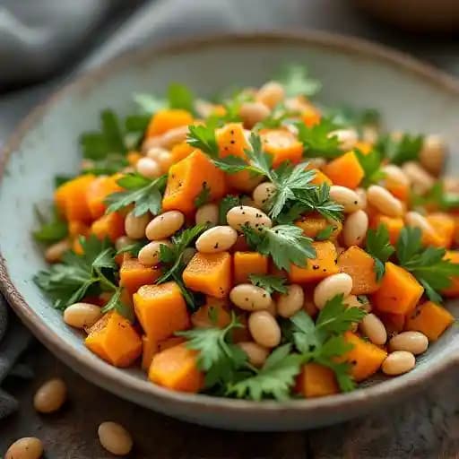 Crushed butternut squash and butter bean salad