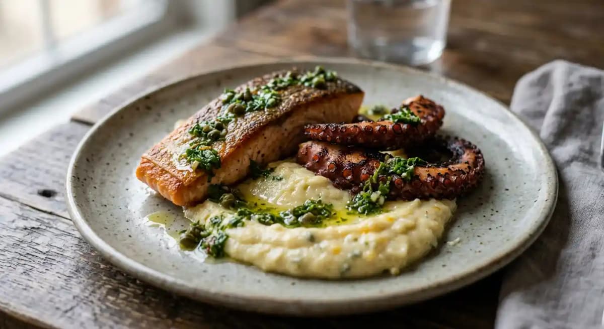 Crispy Salmon & Spanish Octopus