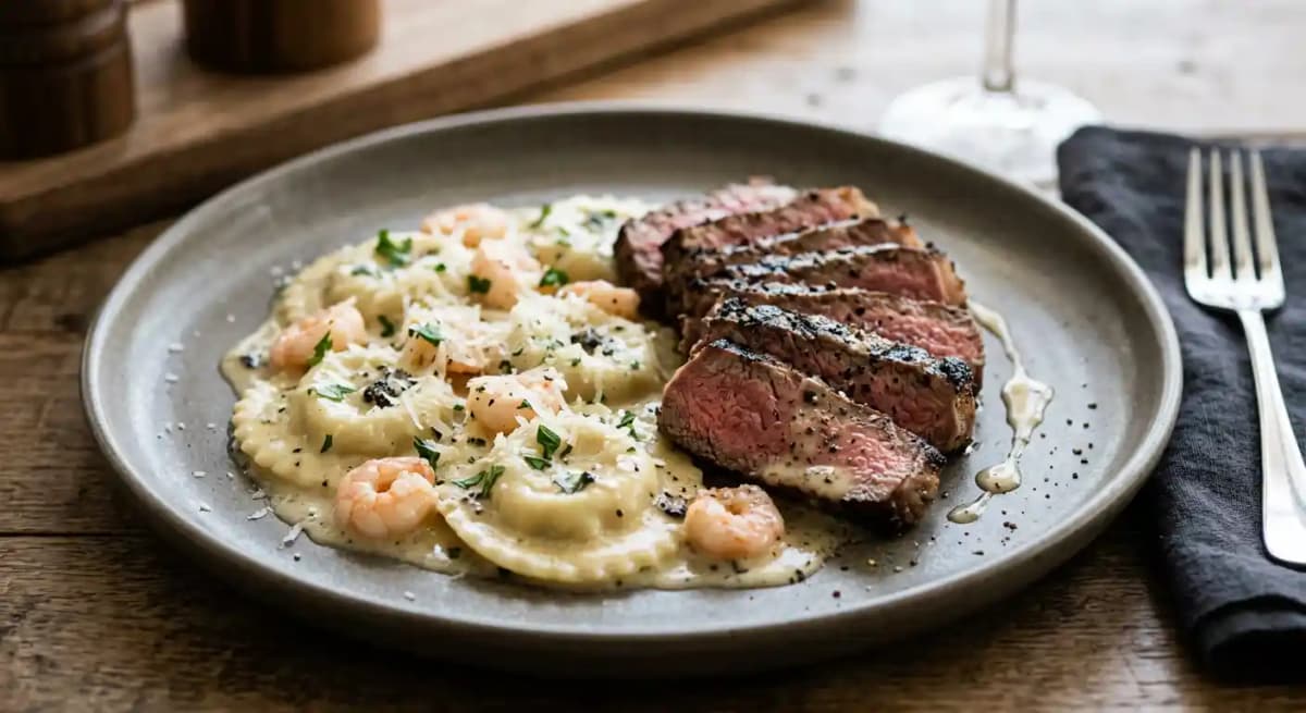 Steak & Ravioli Bianco