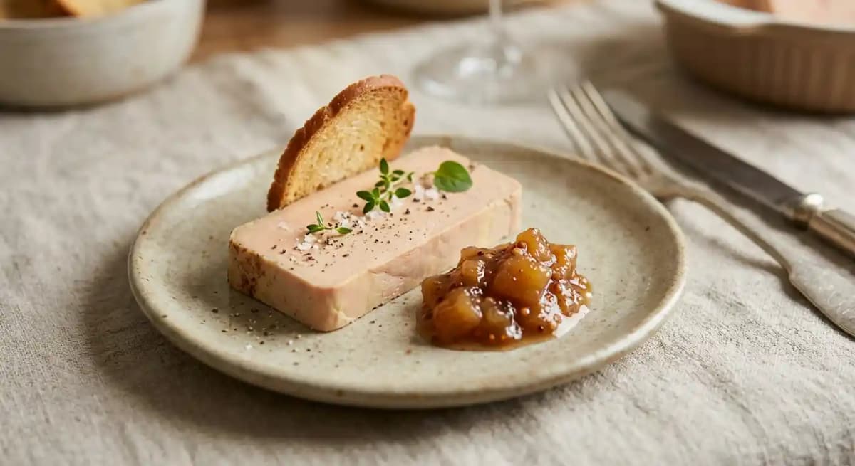 Foie gras au torchon, chutney de poires