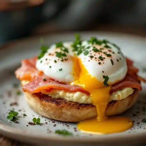 Œufs bénédictine sur muffin anglais, avec jambon ou saumon fumé, gratin dauphinois