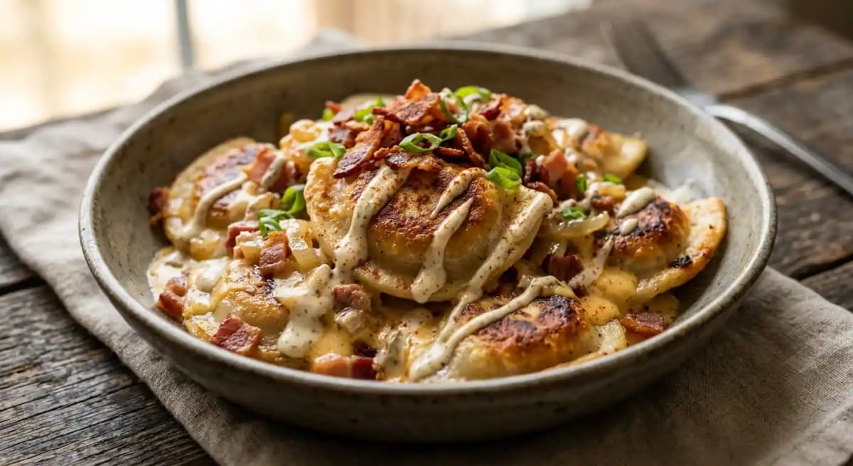 Cheesy Bacon Perogies