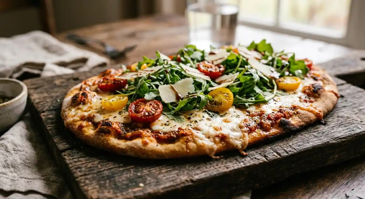 Mozzarella Flatbread with Arugula