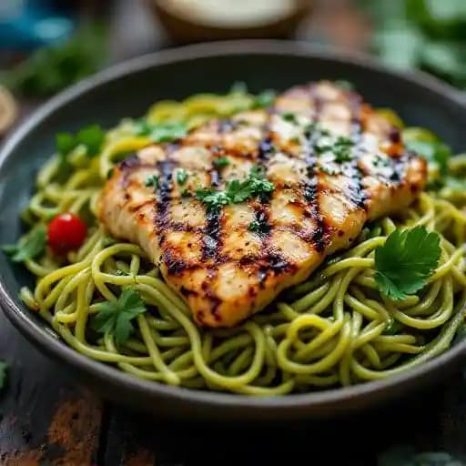 Tallarin Verde con Pollo A La Plancha.