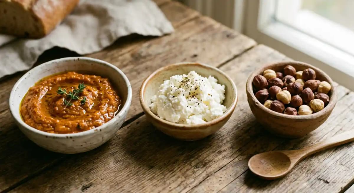 ajvar, mizithra, hazelnut