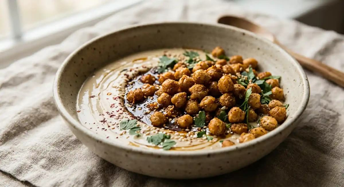 tahini, hot honey, crispy chickpea