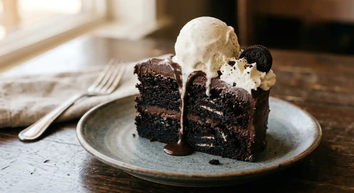 Towering Midnight Fudge Cake