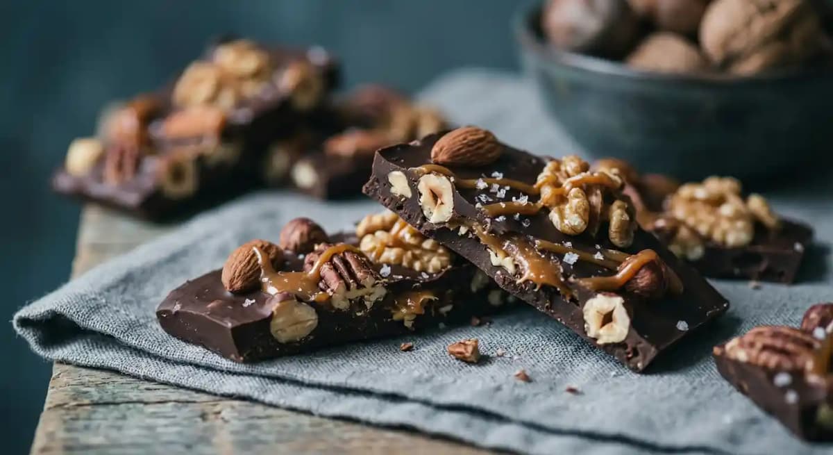Chocolate, caramel nut bark