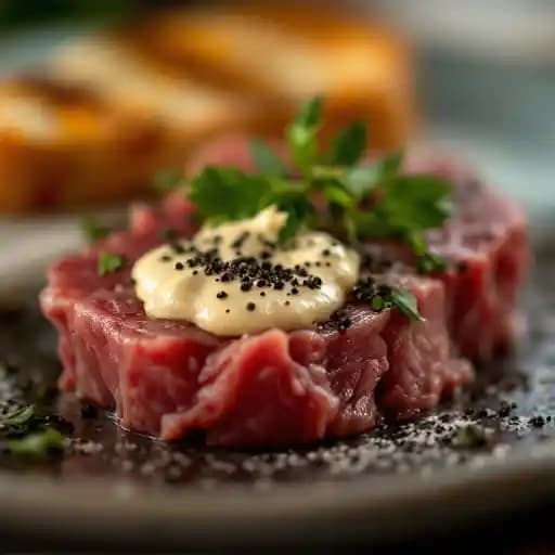 Carne cruda, black truffle aioli, seasonal herbs, grilled focaccia