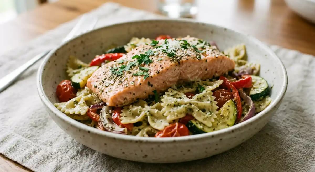 Baked Salmon Alfr-esto Bowl