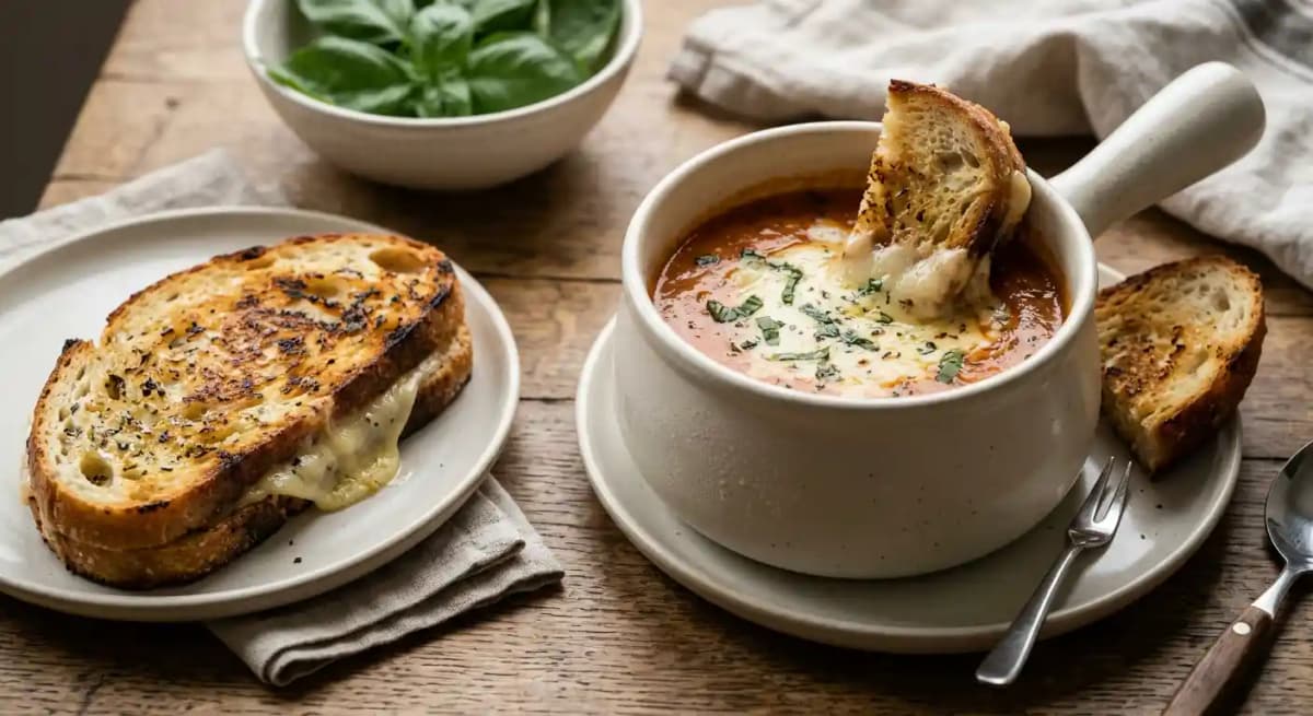 Tomato Basil Fondue & Grilled Cheese