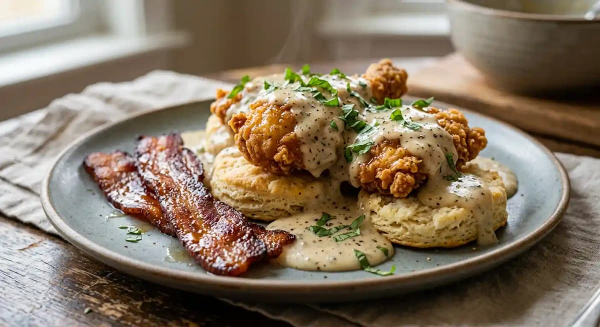 smothered chicken & biscuits