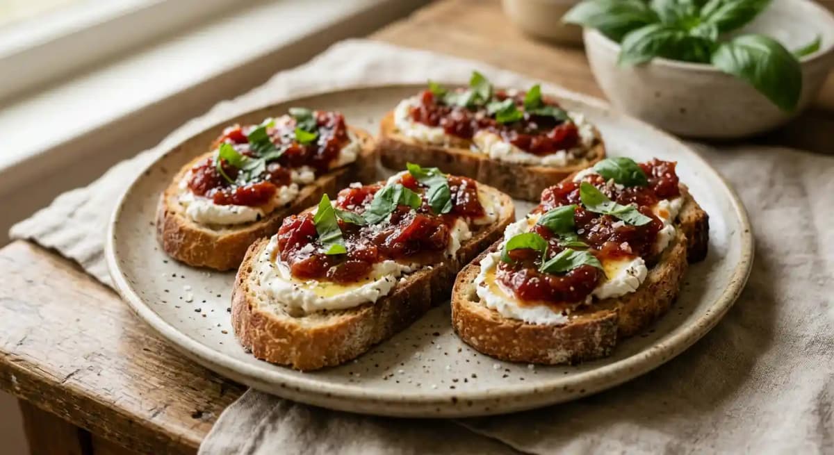 Goat Cheese + Tomato Jam Bruschetta