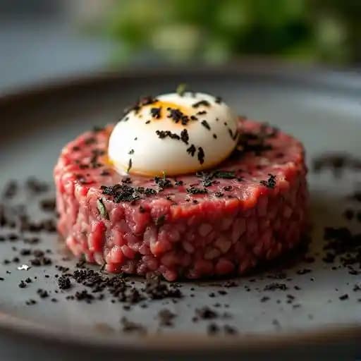 Steak Tartare served with Quail Egg & Shaved Black Truffle