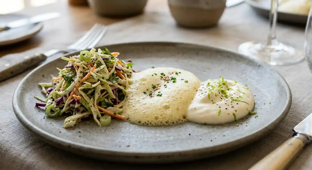 Slaw, Dijon Espuma, Key-Lime Sour Cream