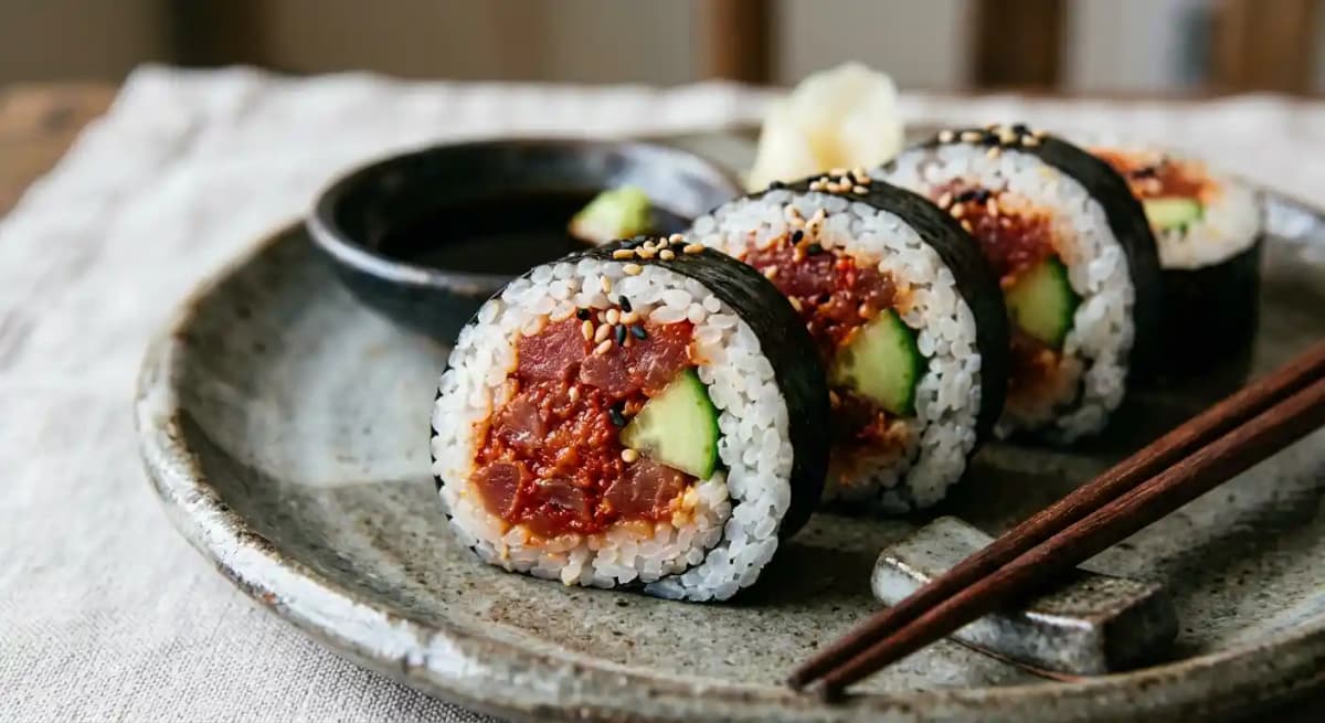 spicy tuna roll, gochujang, cucumber