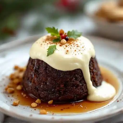 Christmas Pudding with Brandy Cream