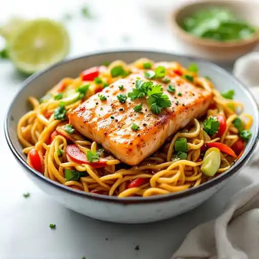 Honey Garlic Salmon Lo Mein Meal Prep Recipe