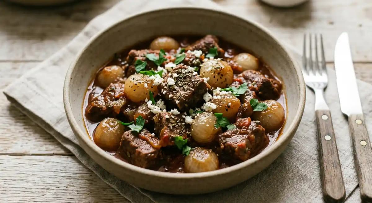 GREEK STYLE BEEF TIPS